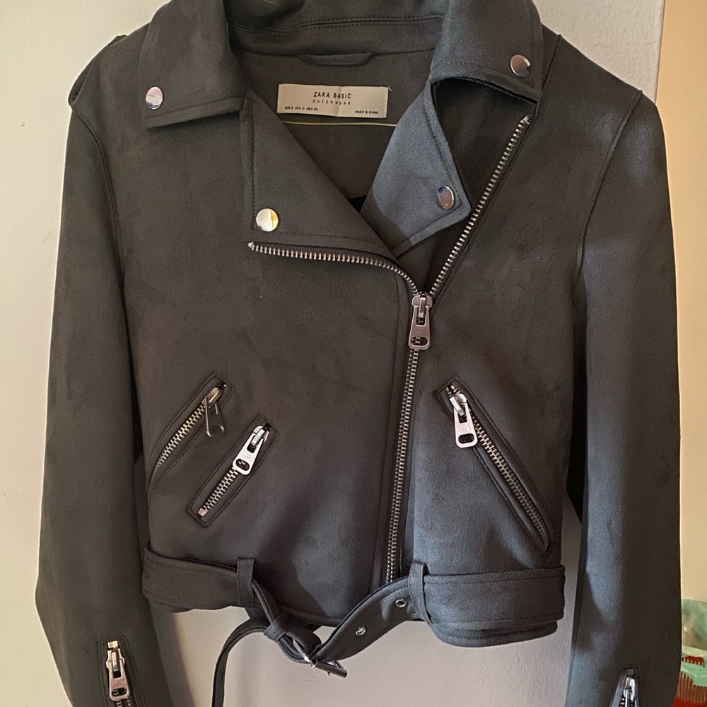 Zara Faux Suede Grey Moto jacket